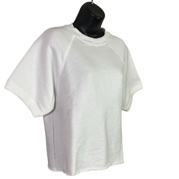 AG Adriano Goldschmied Womens S White Crop Sweatshirt Short Sleeve Boxy Raw Hem - Picture 4 of 13